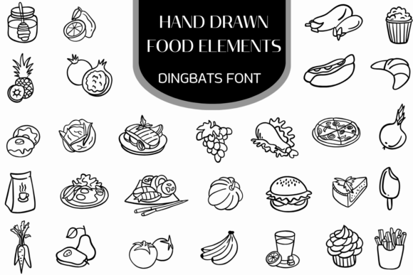 Hand Drawn Food Elements: A Culinary Font for Creative Projects